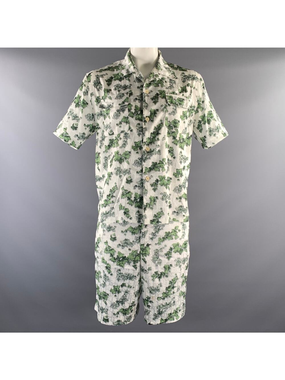 DIOR HOMME Size L White Green Leaves Short Sleeve Tracksuits & Sets
